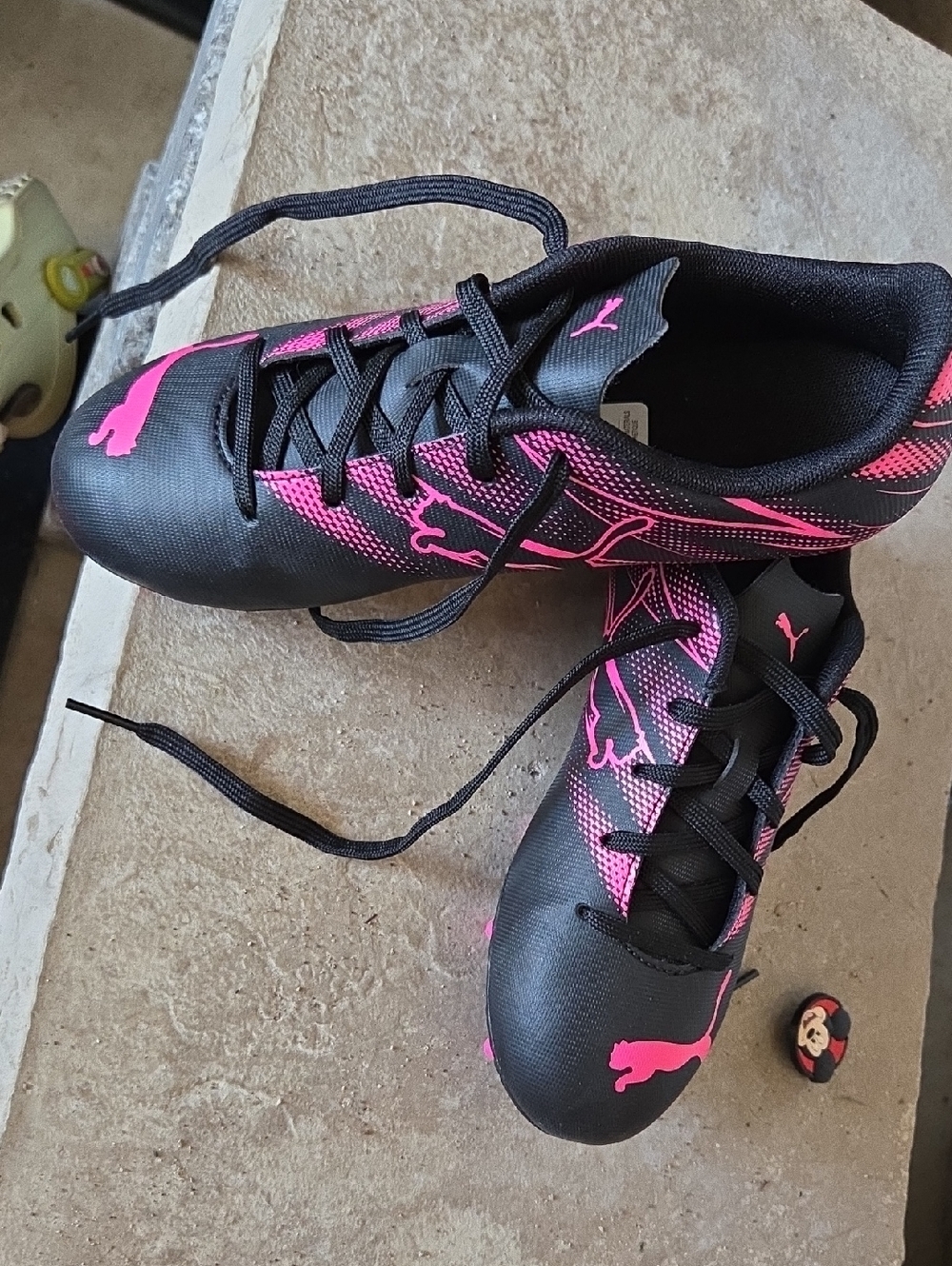 Puma Black with Pink Accents Youth Soccer Cleats